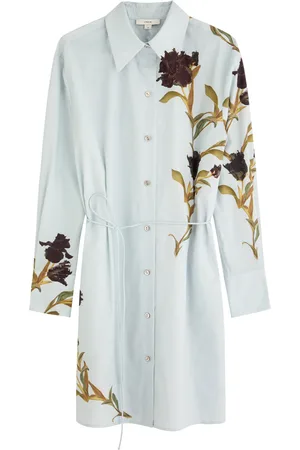 Vince Floral-print Cotton-poplin Mini Shirt Dress - - L (UK14 / L)