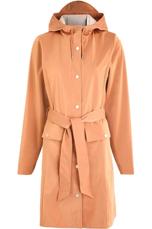 Rains Curve Belted Hooded Rubberised Jacket - - L (UK14 / L)
