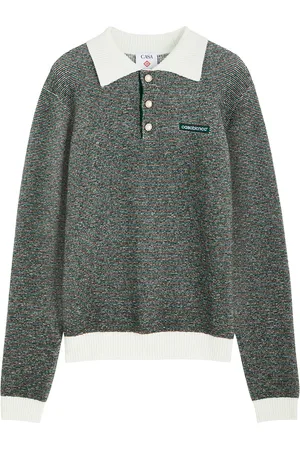 Casablanca Striped-intarsia Cotton-knit Polo Jumper - - L