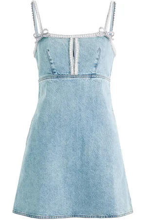 Self-Portrait Bow Embellished Denim Mini Dress - - 10 (UK10 / S)