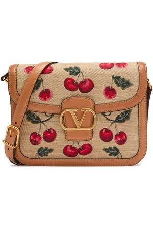 VALENTINO GARAVANI 9T05 Cherry-jacquard Raffia and Leather Cross-body bag - - One Size