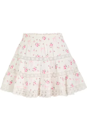 LOVESHACKFANCY Viro Ribbed Floral and Bow-embroidered Cotton Mini Skirt - - M (UK12 / M)