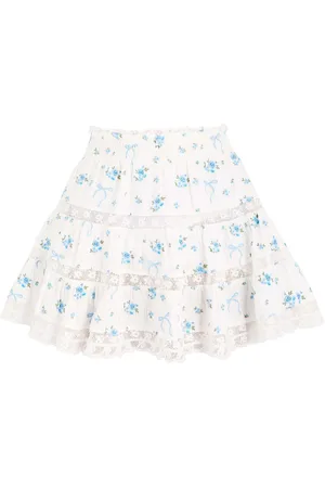 LOVESHACKFANCY Viro Ribbed Floral and Bow-embroidered Cotton Mini Skirt - - L (UK14 / L)