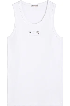 Moncler Crystal-embellished Logo Appliqué Stretch-cotton Tank - - M (UK 12 / M)