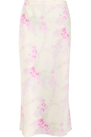 LOVESHACKFANCY Castle Floral-print Satin Midi Skirt - - L (UK14 / L)