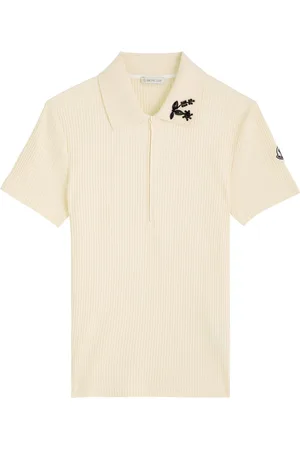 Moncler Ribbed Embellished Cotton-blend Polo top - - L (UK14 / L)