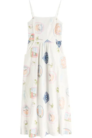 Damson Madder Peaches Embroidery Cotton-blend Midi Dress - - 10 (UK10 / S)