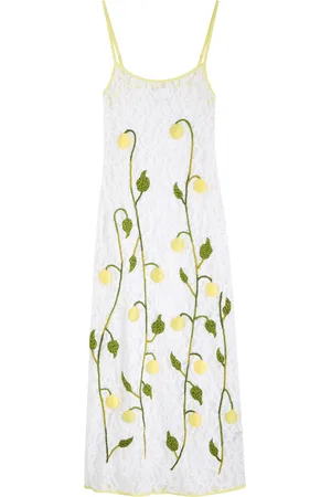 Leslie Amon Under The Lemon Tree Embroidered Midi Dress - - L (UK14 / L)