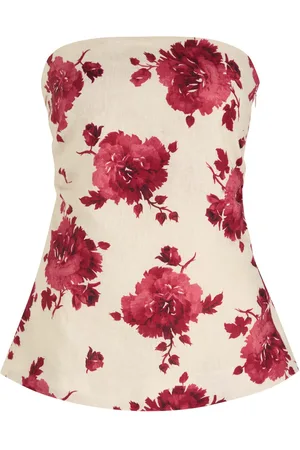 FAITHFULL THE BRAND Alexa Floral-print Strapless Linen top - - M (UK12 / M)
