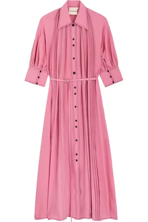 LOVEBIRDS Natalie Pintuck Silk-chiffon Midi Dress - - L (UK14)