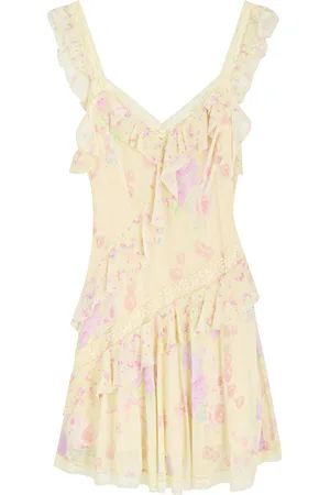 LOVESHACKFANCY Serima Floral-printed Chiffon Mini Dress - - L (UK14 / L)
