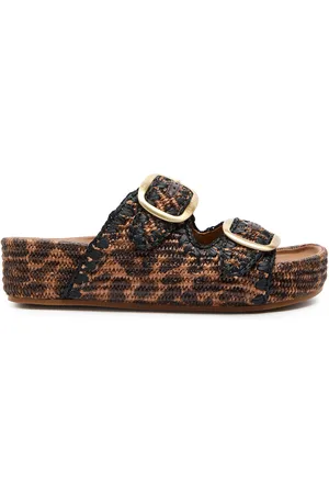 Loeffler Randall Theo Print Raffia Sliders - 37 (US7/ UK4.5)