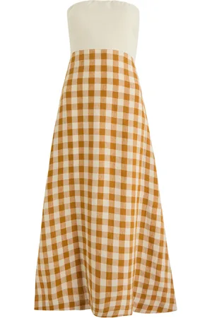 Casa Raki Penelope Checked Linen Midi Dress - - S (UK8-10 / S)
