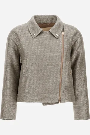 HERNO Metallic Bouclé Biker Jacket - Female Parka & Jackets 38