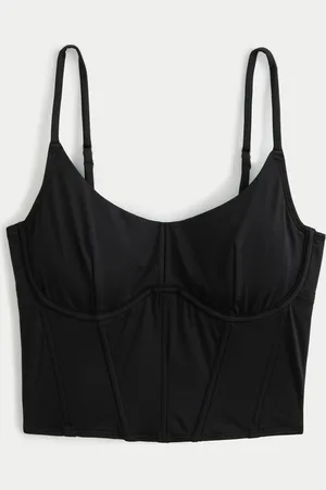 Hollister Gilly Hicks Ribbed Seamless Plunge Bra Top in Black