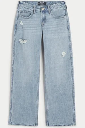 Hollister Curvy Ultra High-Rise Ripped Medium Wash Patched Jean