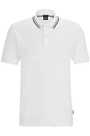 HUGO BOSS Slim-fit polo shirt in cotton with striped collar