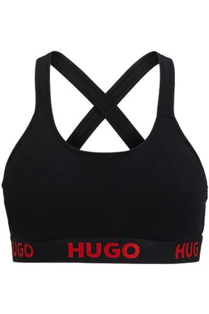 HUGO BOSS Cross-back bralette in stretch cotton with logo band