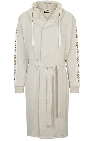 HUGO BOSS Hooded dressing gown with logo-print sleeves