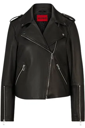 HUGO BOSS Regular-fit biker jacket in leather with asymmetrical zip