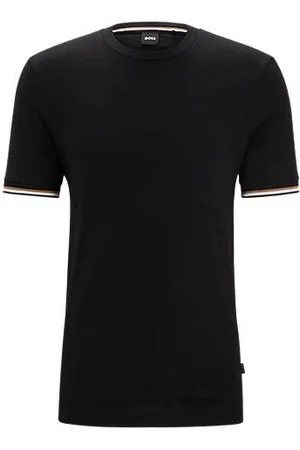 HUGO BOSS Cotton-jersey T-shirt with signature-stripe cuffs