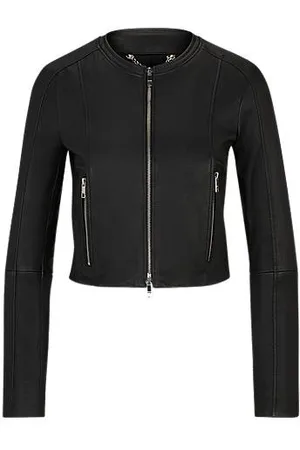 HUGO BOSS Collarless leather jacket in a slim fit
