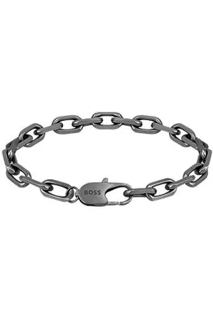 HUGO BOSS Grey-plated steel cuff with branded clasp