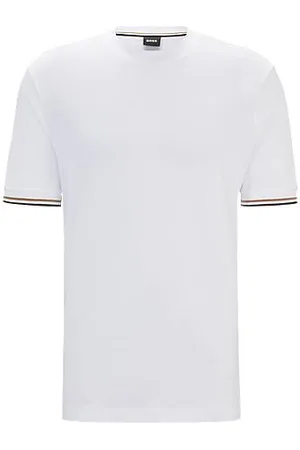 HUGO BOSS Cotton-jersey T-shirt with signature-stripe cuffs