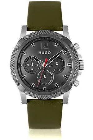 HUGO BOSS Multi-eye watch with olive leather strap
