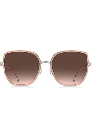 HUGO BOSS Nude-frame sunglasses with forked temples and branded chain