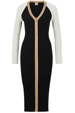 HUGO BOSS V-neck knitted dress in metallised fabric