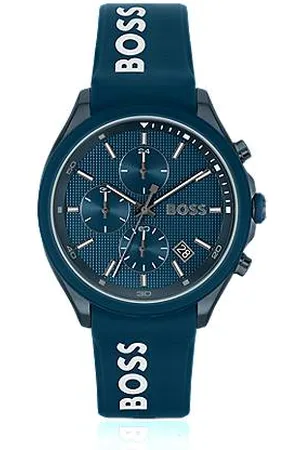 HUGO BOSS Blue-plated chronograph watch with blue silicone strap