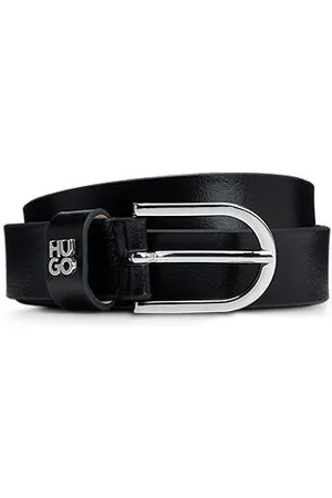 HUGO BOSS Italian-leather belt with stacked-logo hardware trim