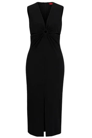 HUGO - Glittery asymmetric midi dress with logo strap