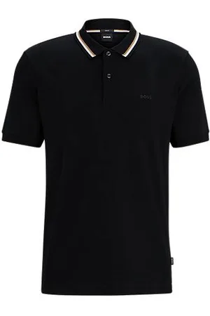 HUGO BOSS Slim-fit polo shirt in cotton with striped collar
