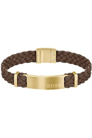 HUGO BOSS Suede braided cuff with logo plate