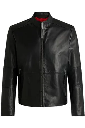 HUGO BOSS Slim-fit jacket in leather with stand collar