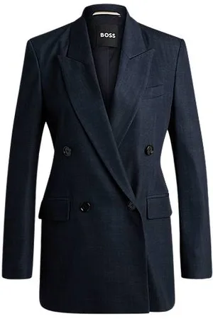 HUGO BOSS Regular-fit long-length jacket in denim-effect twill