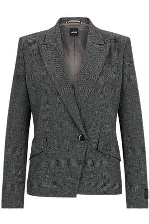 HUGO BOSS Regular-fit jacket in checked fabric with peak lapels