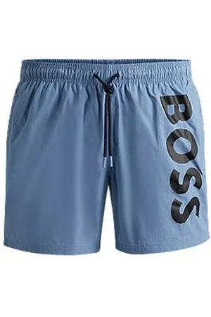 HUGO BOSS Vertical-logo-print swim shorts in quick-dry poplin