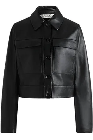 HUGO BOSS Leather jacket with contrast cuffs and buttoned closure