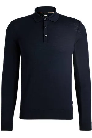 HUGO BOSS Long-sleeved knit polo sweater in Italian virgin wool