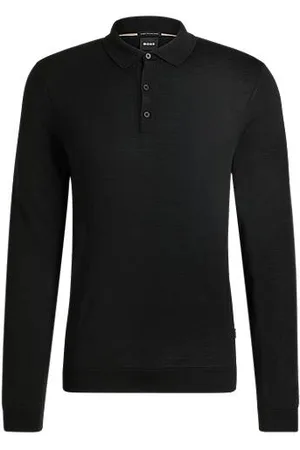 HUGO BOSS Long-sleeved knit polo sweater in Italian virgin wool