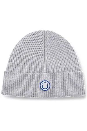 Wool-blend beanie with Happy badge