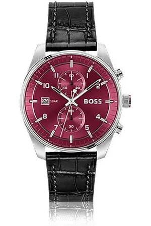 HUGO BOSS Silver-tone chronograph watch with alligator-emed leather strap