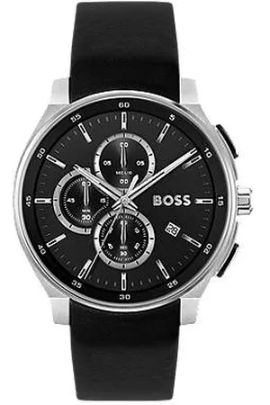 HUGO BOSS Leather-strap chronograph watch with matte layered dial