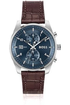 HUGO BOSS Blue-dial chronograph watch with alligator-emed leather strap