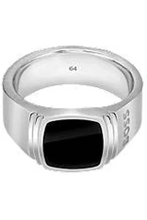 HUGO BOSS Silver-tone ring with black inset