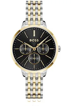 HUGO BOSS Crystal-studded black-dial watch in two-tone steel