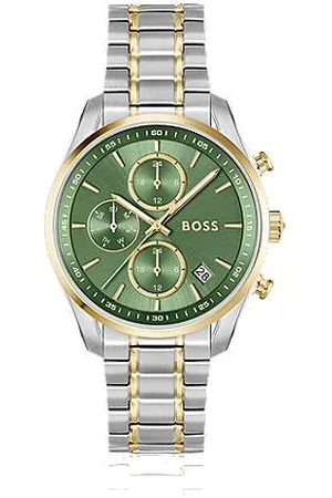 HUGO BOSS Two-tone watch with green dial and five-link bracelet